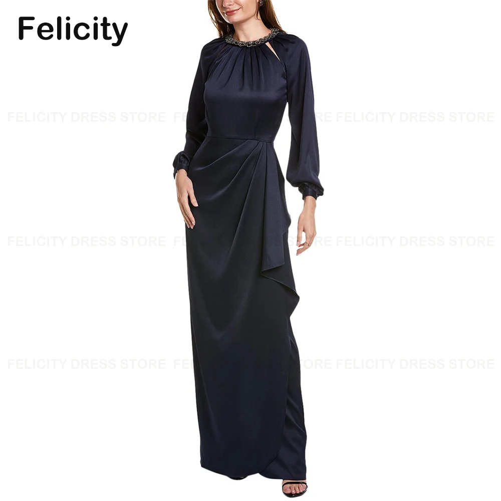 

Elegant Wedding Guest Dresses Sheath Scoop Mother of the Bride/Groom Dress 2023 Satin Pleated Floor-Length Evening Party Gowns