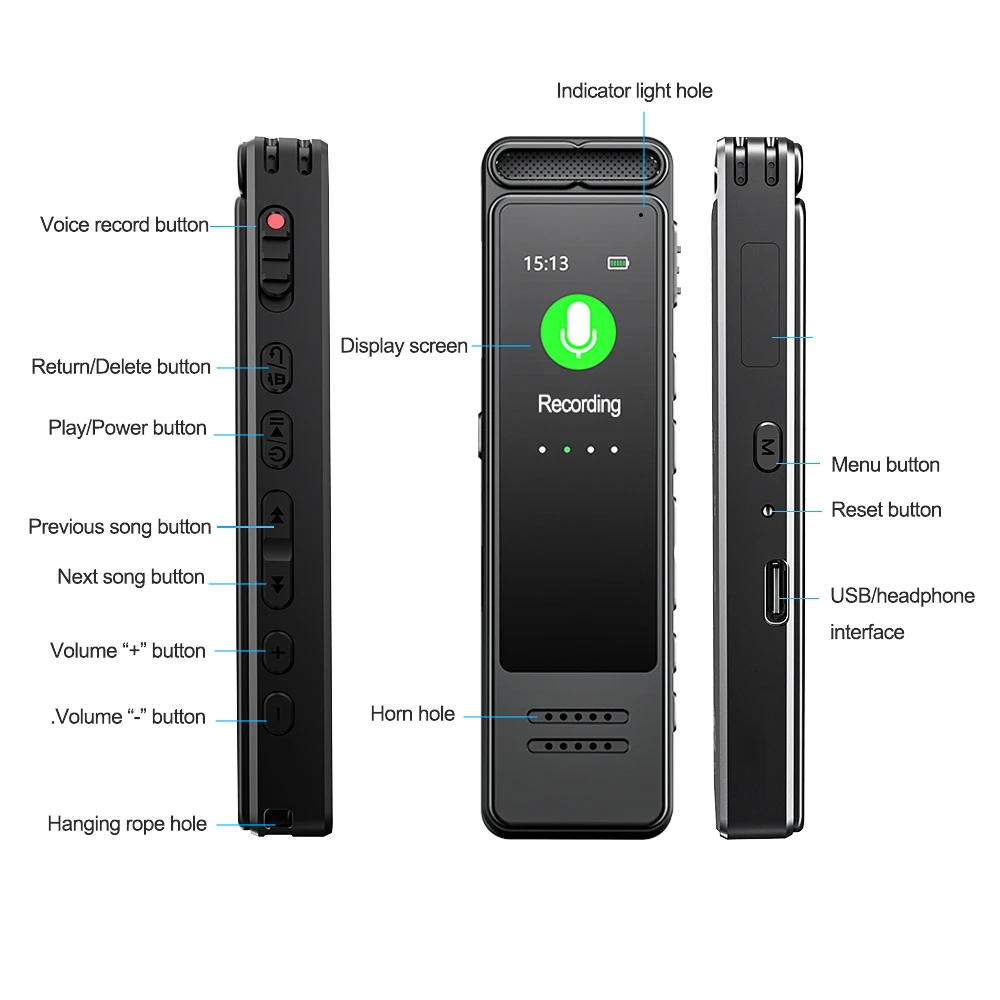Yaergor V89C Audio Voice Recorder With 1.47 Inch Screen C-type Rechargeable Long Time Recording Activated Dictaphone