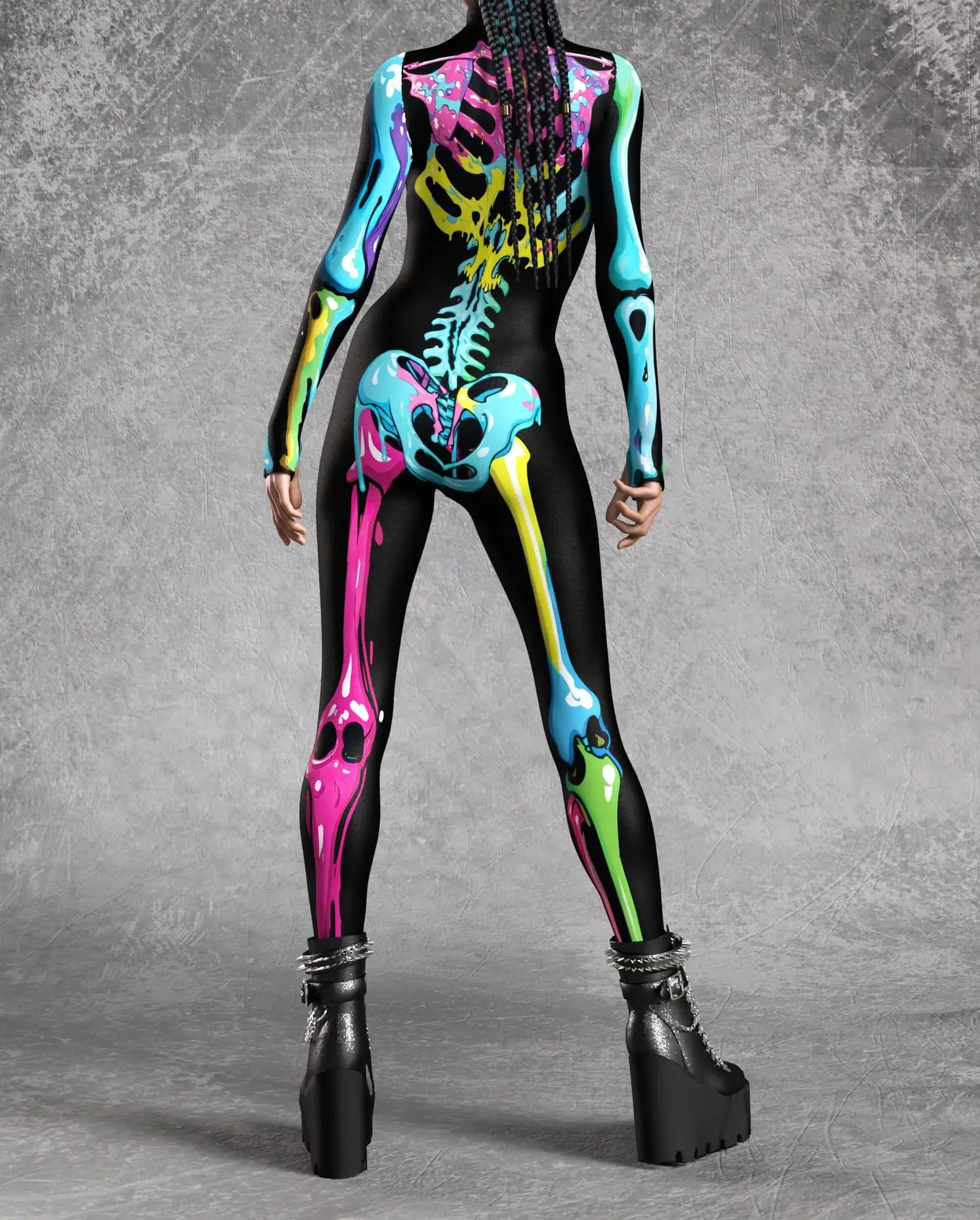 Halloween-Horror-Party Damen Sexy Mehrfarbiger Totenkopf-Print Jumpsuit Kleidung für Feiertagspartys, Maskenbälle und Bühnenauftritte – Detail 10