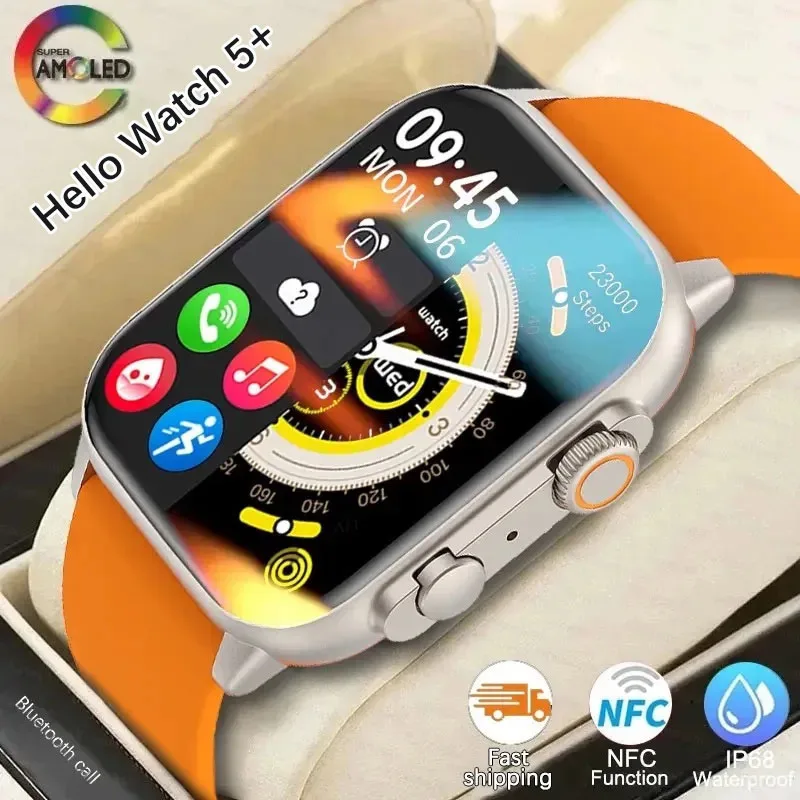 

2026 Original Hello Watch 5+ Smart Watch Upgrade ChatGPT Watch AMOLED Screen NFC BT Call Heart Smartwatch Men Women
