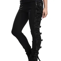 Y2K Punk Gothic Side Buckle Pants vita alta donna pantaloni neri Techwear Harajuku Dark Academic Pencil Pants