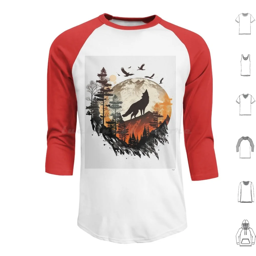 Majestic Nature : Mountains , Volcanoes , And Sunsets Hoodie cotton Long Sleeve Wild Wilderness Wildlife Wolf Wolves