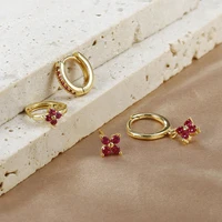 4pcs Fashion Cubic Zirconia Flower Hoop Earrings Set 18K Gold Plated Stainless Steel Stud Earring Piercing Jewelry aretes mujer - Image 6