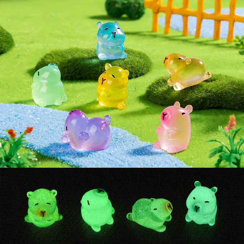 12Pc Mini Capybaras Luminous Mini Resin Animals for Tiny Figures Cute Capybara Figurines Decor for Fairy Garden DIY Crafts