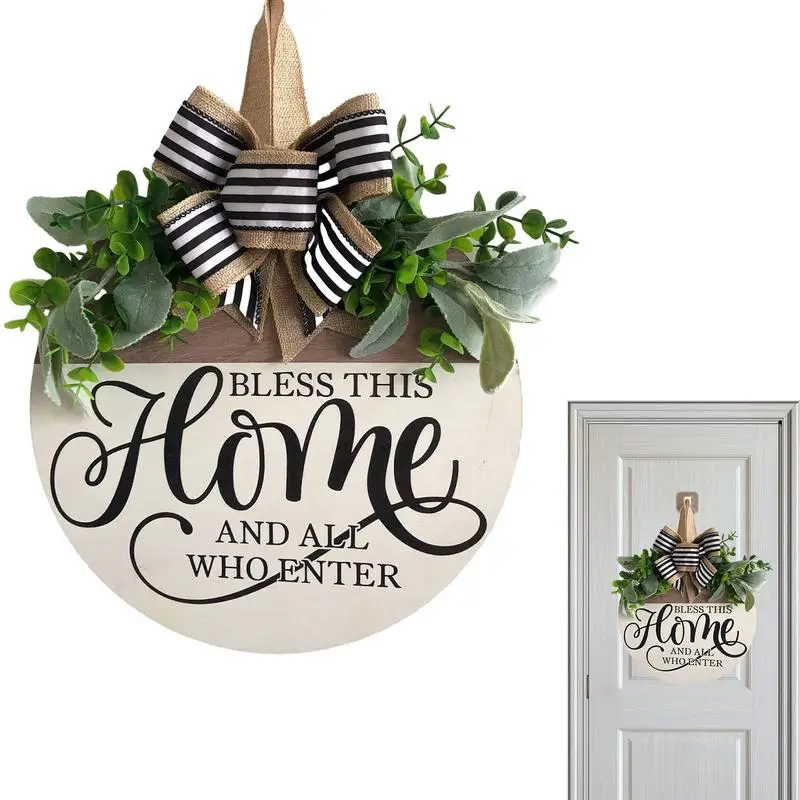 Welcome Sign Front Door Wooden Wreath Pendant Rural Style Hanging Outdoor Garden Fence Wreath Home Decoration Wall Pendant