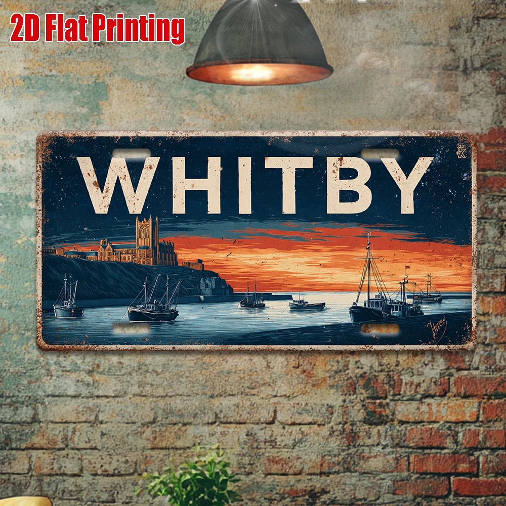 Vintage Whitby Harbor Sunset Aluminium Sign, 12