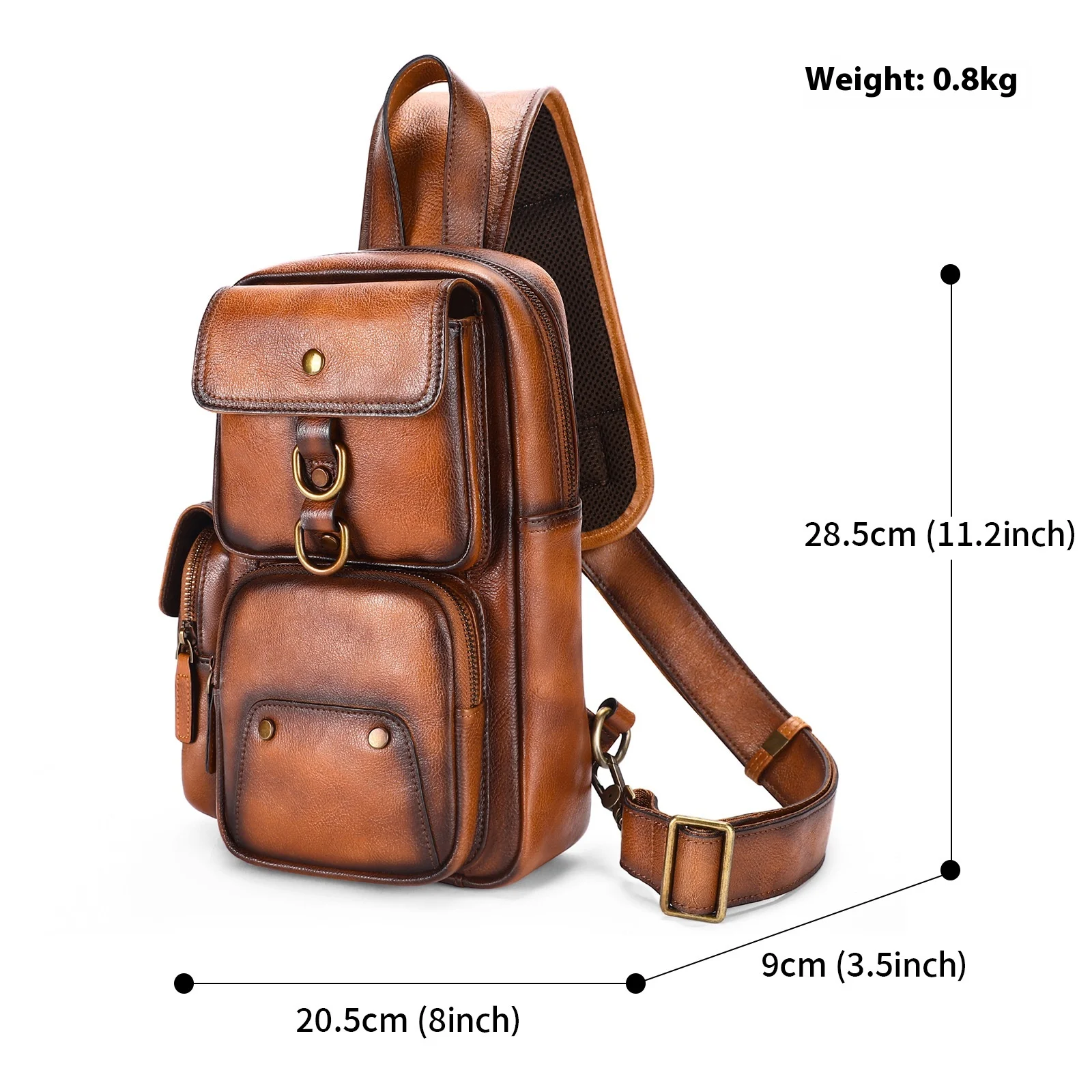 Handmade Vintage Men's Chest Bag with Genuine Leather and Cowhide