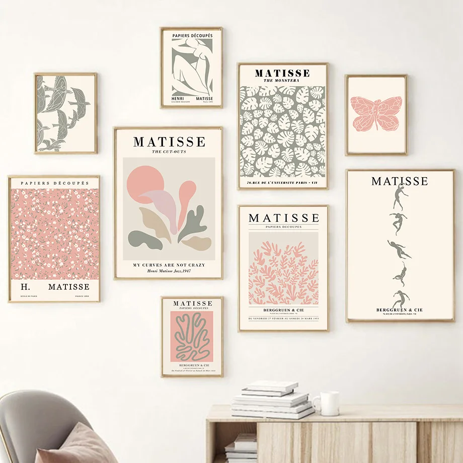 Affiches et College nordiques pour décor de salon, peinture sur toile d'art mural, lignes Matisse abstraites, sites de filles, feuilles, gestion murale