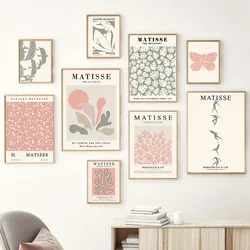 Abstract Matisse Lines Girl Coral Leaves Wall Art Canvas Painting Nordic Posters And Prints Wall Pictures For Living Room Decor