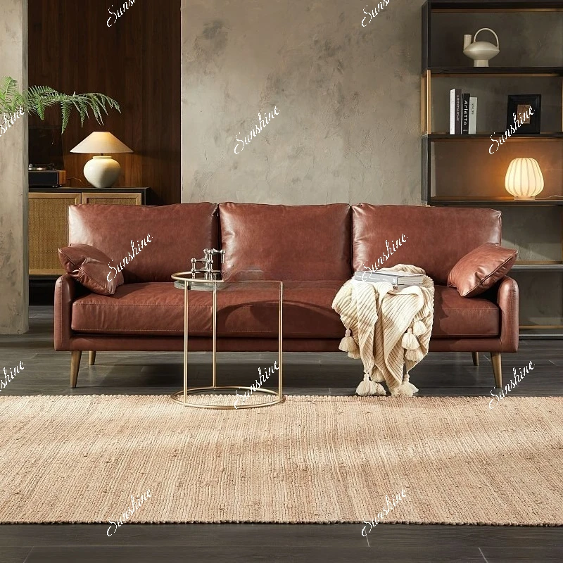 

Nordic postmodern simple small apartment living room full leather sofa retro wind oil wax leatherXX
