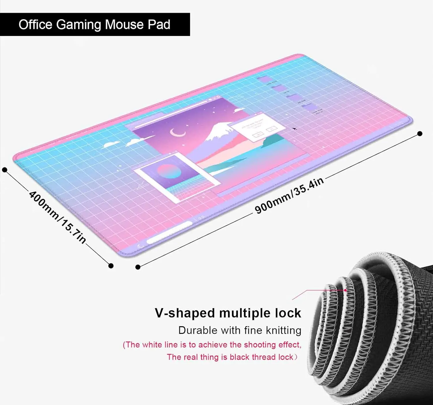 Kawaii Pink Vaporwave Fuji Moon  Mouse Pad – Retro Anime Desk Mat for Gamer Girls & Full Desktop Use