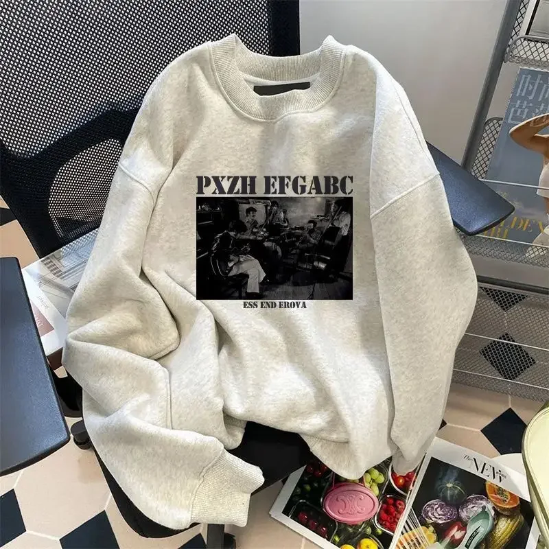 Round Neck Sweater for Women Pure Cotton American Style High Street Retro Loose Fitting Casual Wear Autumn and Winter Clothing