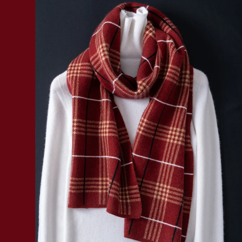 Unisex Autumn And Winter Fashionable Pure Cashmere Contrasting Plaid Scarf Retro Versatile Warm And Cold Neck Protection Scarf