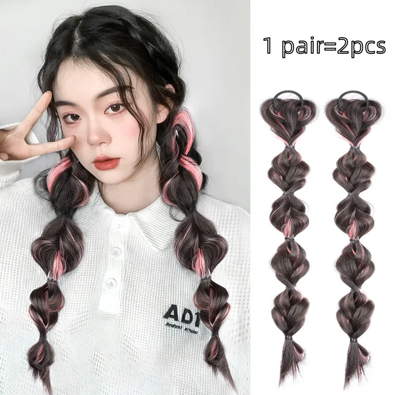 Bubble Wig Braid Ponytail Hair Extension for Women Girl 40cm Natural Highlight Twist Long Hair Braiding Styling Tool Accessories
