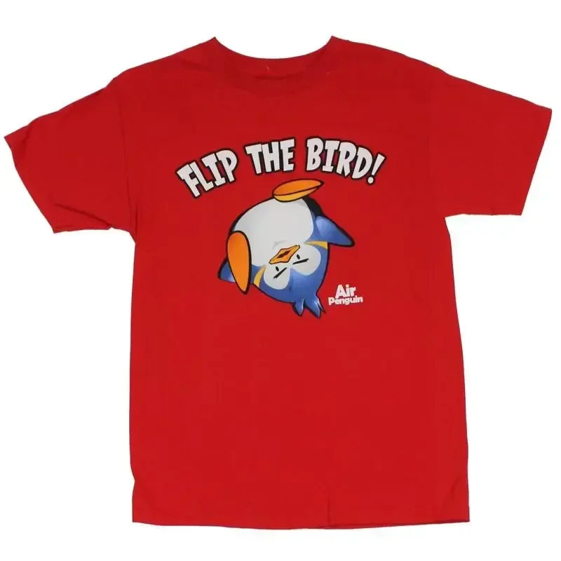 Air Penguin Adult New T Shirt Flip the Bird Somersault Pic on Red