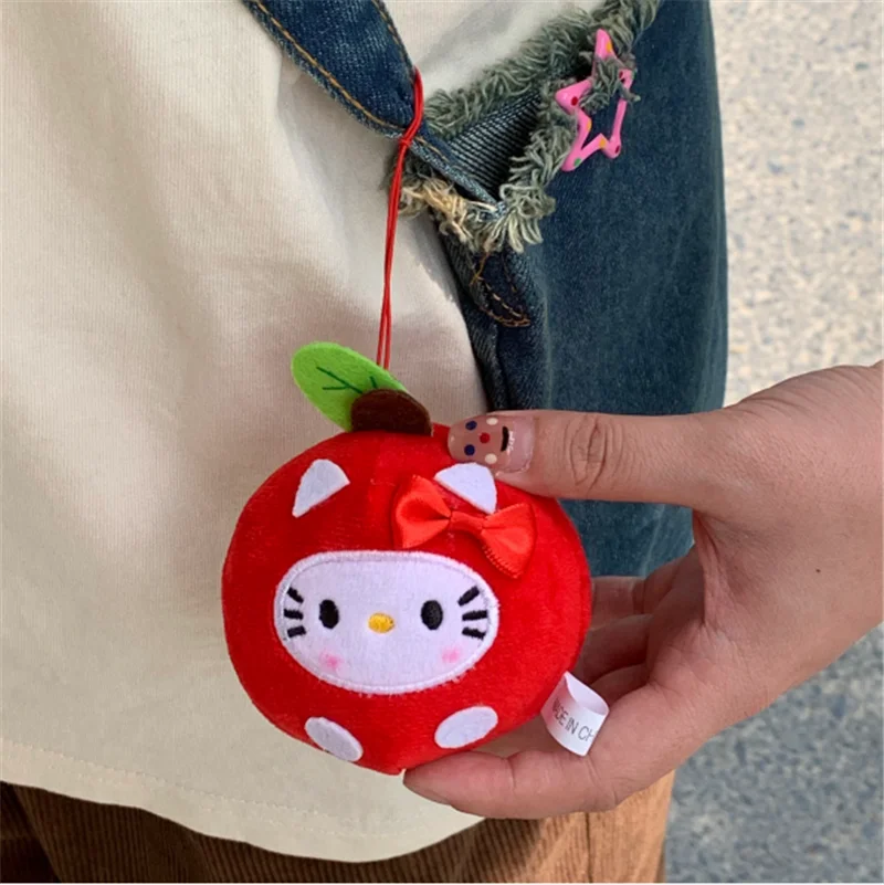 Kawaii Sanrio Plushie Toy Anime Apple Head Hello Kitty Bag Pendant Kt Cat Limited Plush Toys Keychain Birthday Gift for Girls