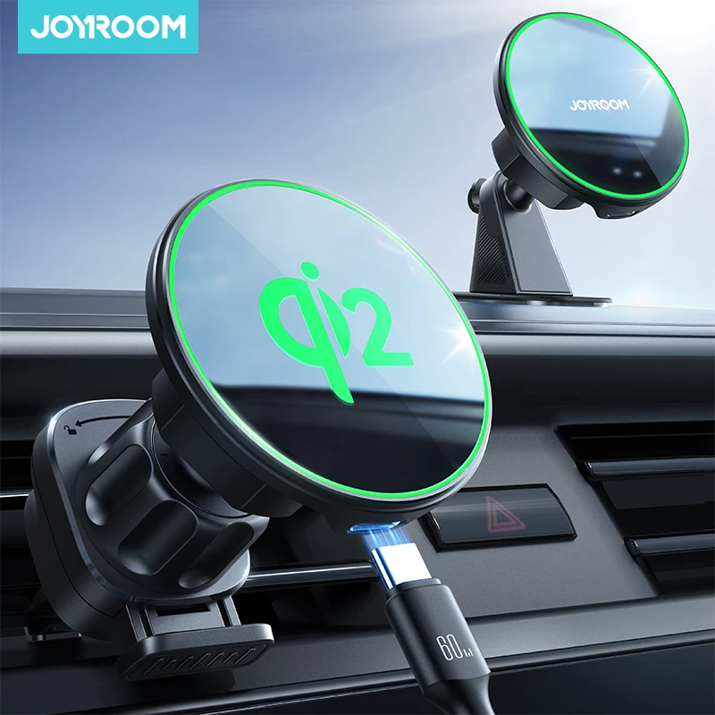 Joyroom For Qi2 Car Phone Mount Charger 15W Magnetic Wireless Charging Car Phone Holder For Air Vent/Dashboard For iPhone 16-12