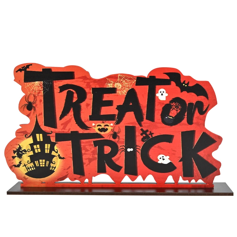 1 pz, Halloween Treat o Trick ornamento da tavolo con giunture in legno, decorazioni per la casa, forniture per decorazioni per feste, artigianato