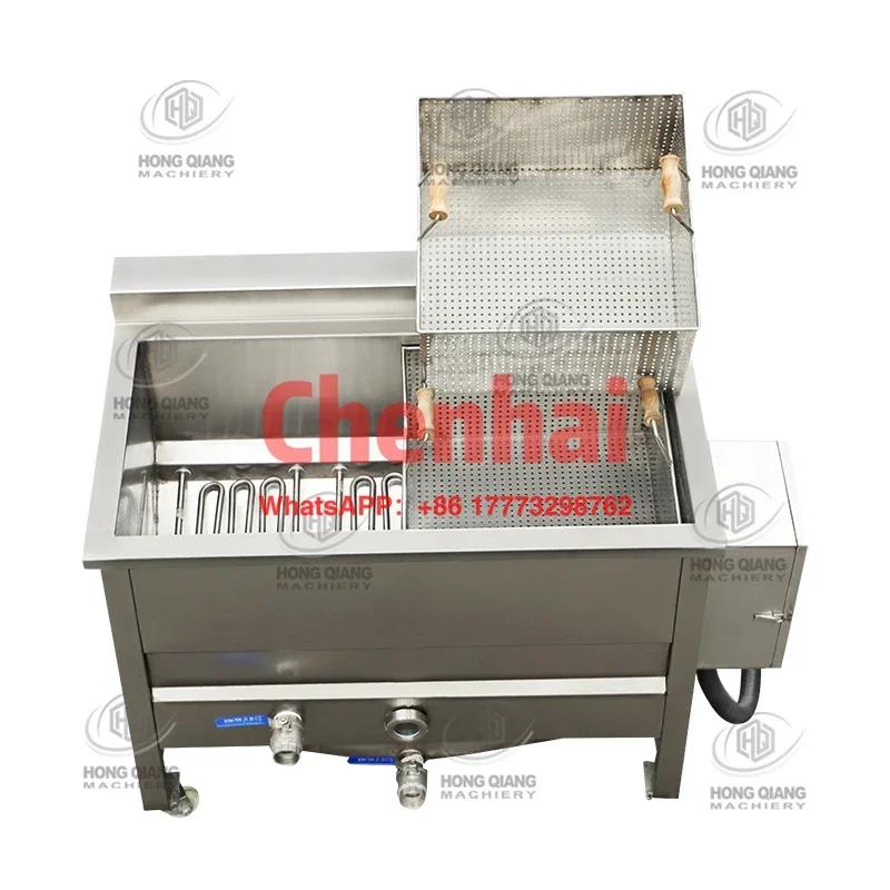 HONGQIANG Automatische Frittiermaschine, Chargenfritteuse für Kartoffelchips, gefrorene Pommes Frites, 2-Tank-Bratmaschine