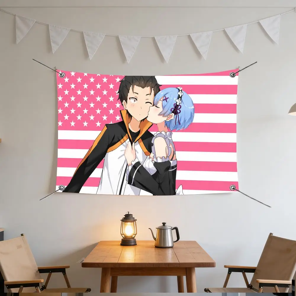 Romance Anime S-Subaru x Rem Flags Specialized for indoor and outdoor home decorations, outdoor camping, and bar parties