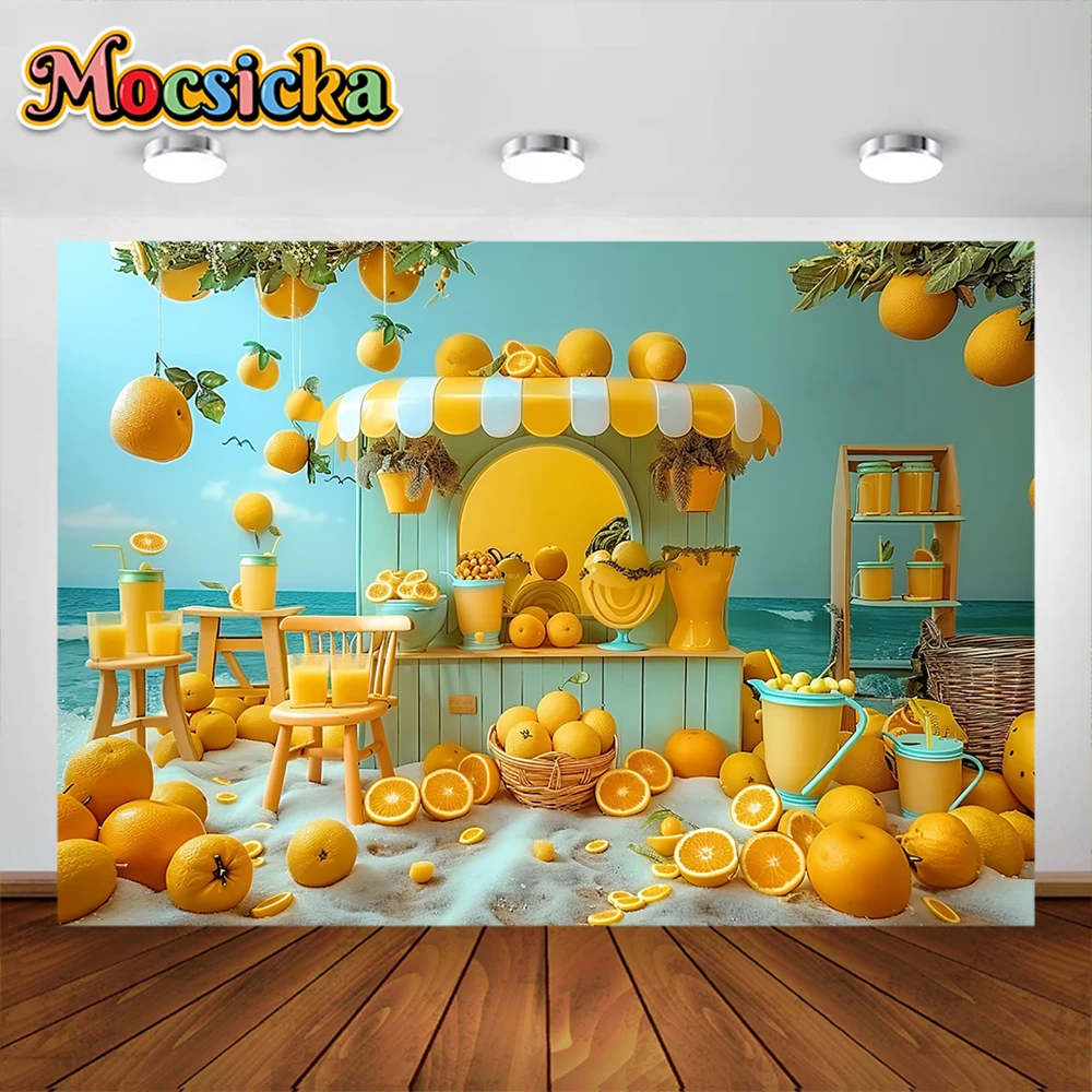 Colorful Beach Photography Background Fruit Shop Lemon Surf Ocean Party Decoration Newborn Baby Portrait Photo Studio Props