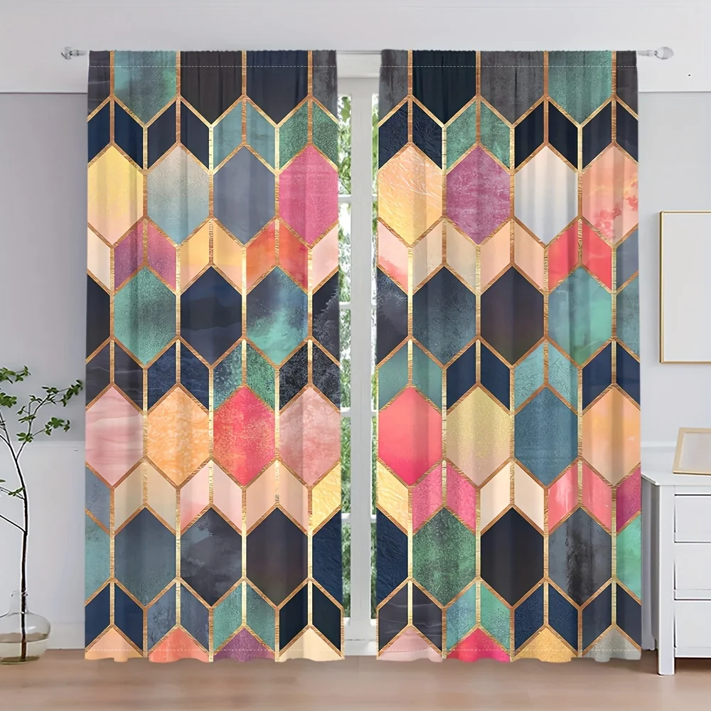 Elegant Geometric Print Curtains Modern and Versatile for Living Room and Bedroom Easy to Maintain Durable Suitable for All Year