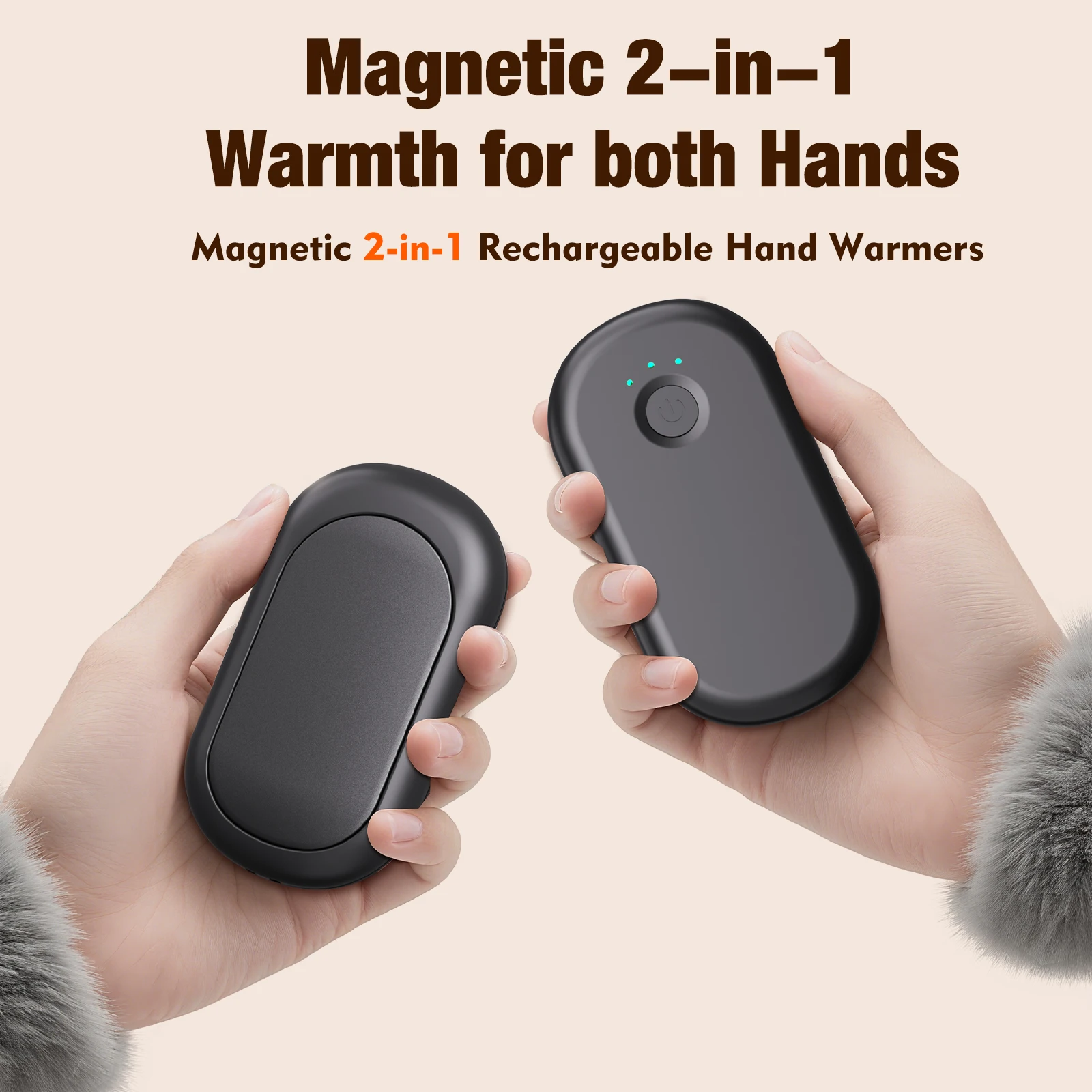 2-in-1 Magnetic Mini Hand Warmer with Three Levels of Temperature, Compact and Portable to Hold in Hand