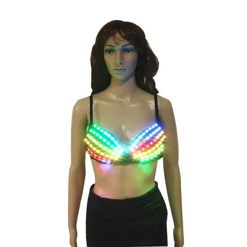 Sexy women's underwear, glowing, RGB color bra, stage costumes, singers and dancers, nightclub performers, RGB LED bra.