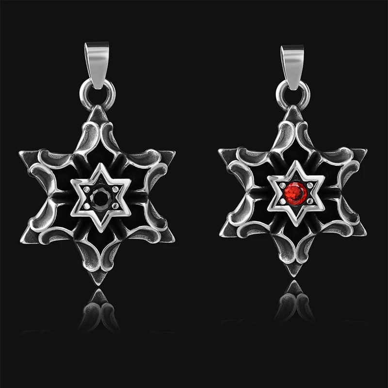 

2023 New 316L Stainless Steel Star Pendant With Red&Black Zircon For Man Punk Rock Chain Gothic Jewelry Boyfriend Gift