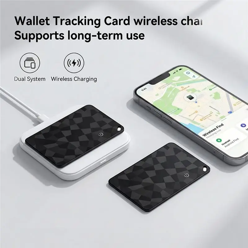 Smart Wallet Tracker Rechargeable Dual System Finder For Google Find My, IOS& Android