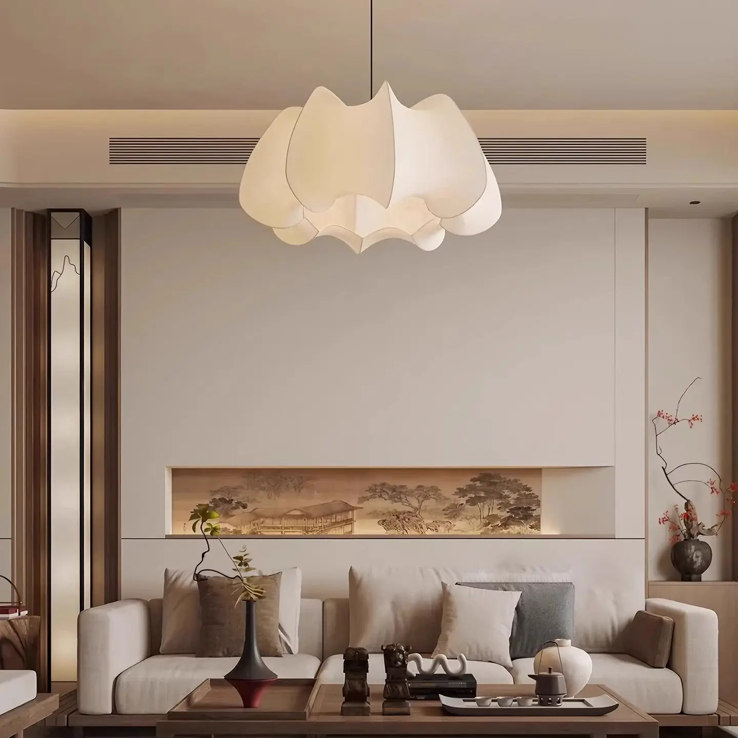 Wabi Sabi Style Fabric Pendant Light Japanese Retro Hanging Lamp Designer Style Pendant Light for Bedroom Guesthouse Tea Room