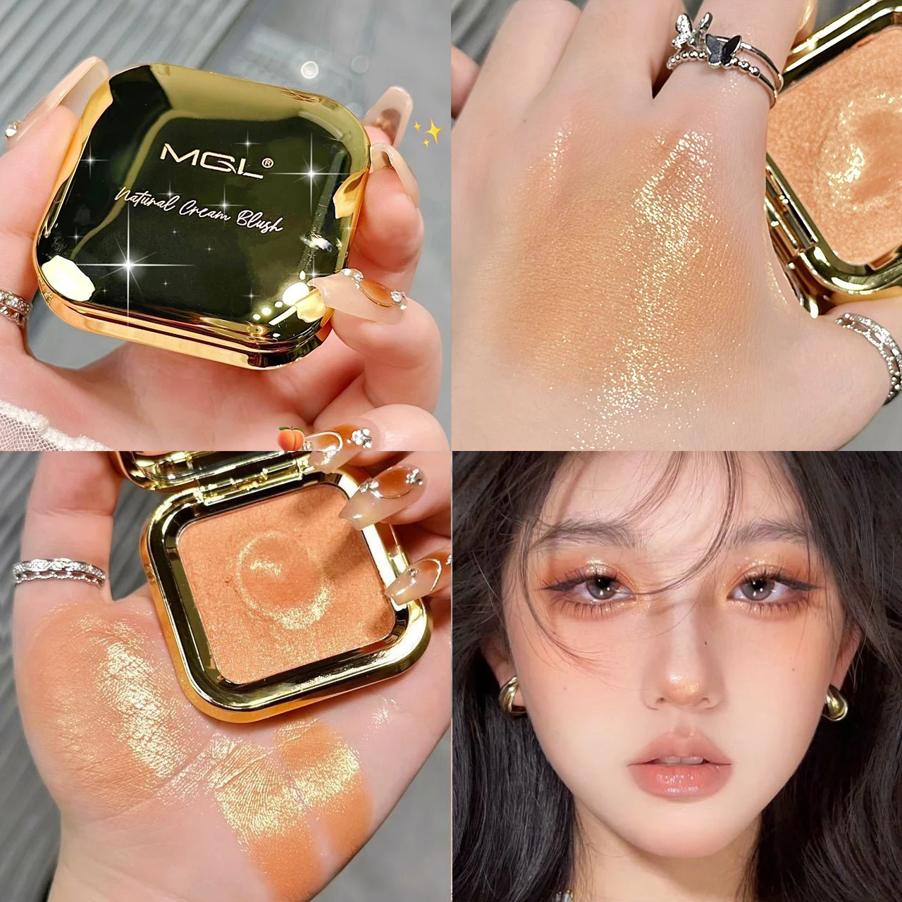 Glowing Shimmer Grapefruit Golden Single-color Blush Cream Metallic Highlighter Face Blush Mud Smooth Mashed Texture Makeup