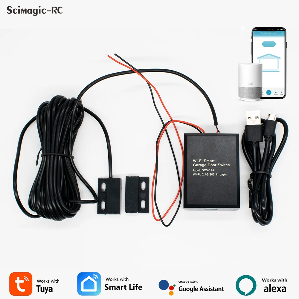 Tuya WiFi Switch Smart Garage Door Opener Controller Work with Alexa Google Home Smart Life(Support DC5V 2A Adapter)
