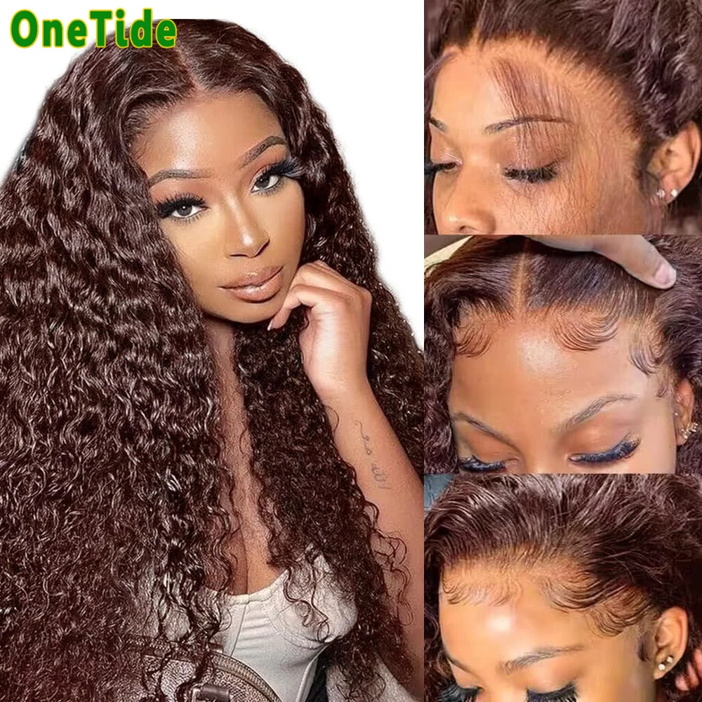 Curly Wave Lace Front Wig, Cabelo Humano, Pré Arrancado, Marrom, Cor Chocolate, Frontal, 13x4