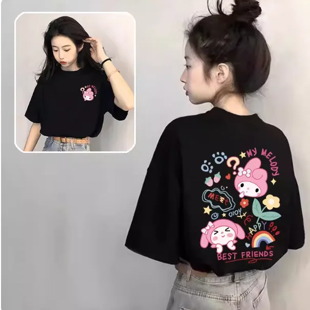 Miniso 2026 Sanrio Camiseta con estampado de dibujos animados, Camiseta de algodón de manga corta de verano para hombres y mujeres, camiseta holgada informal versátil, superventas