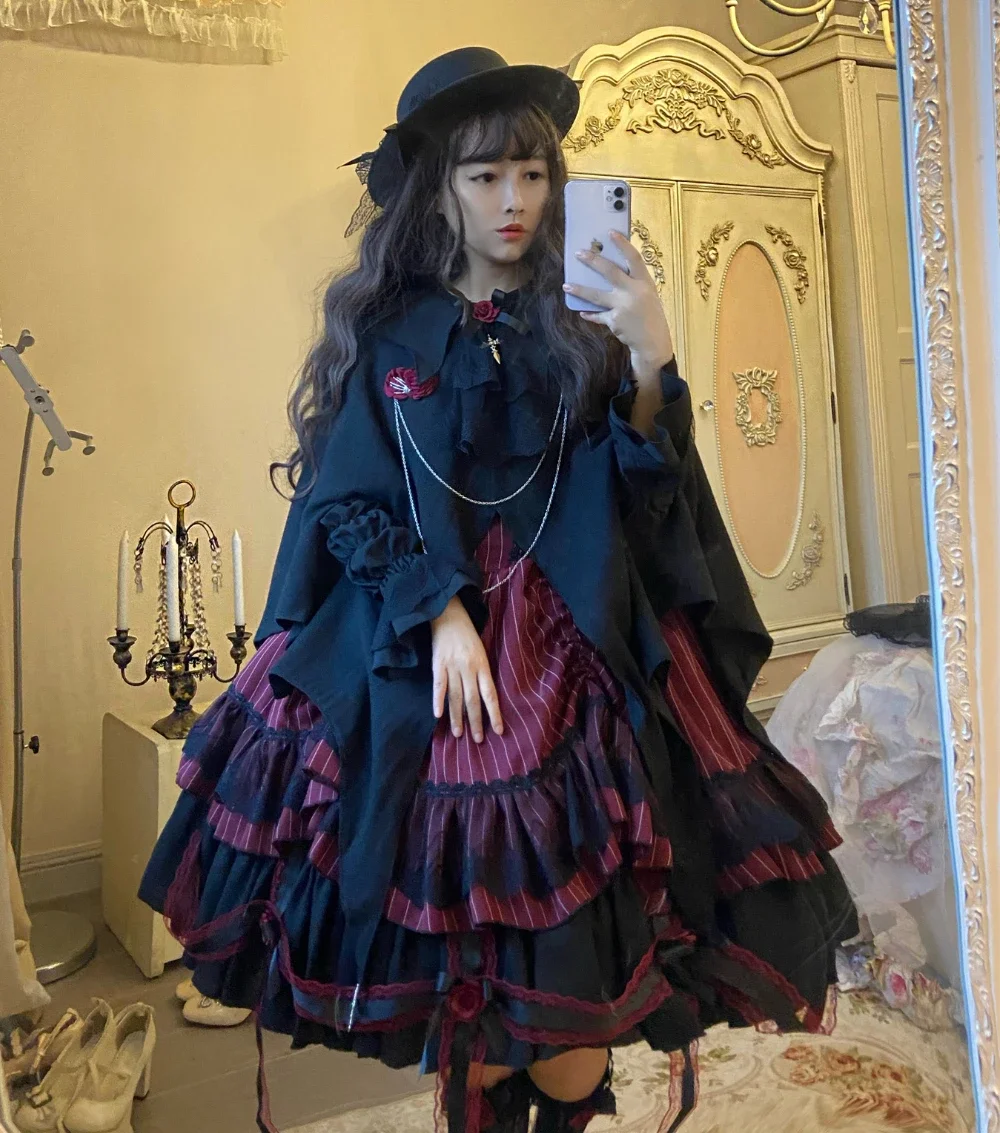 Wiktoriańska sukienka Gothic Lolita damska elegancka róża koszula na Halloween wełniana narzutka sukienka damska w stylu Harajuku Y2k