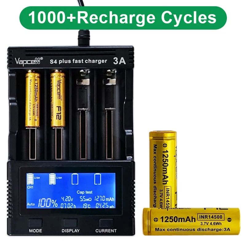 Origina Vapcell F12 14500 Rechargeable Lithium Battery INR 14500 1250mAh 3A 3.7V Capacity Batteries For Flashlight Toys