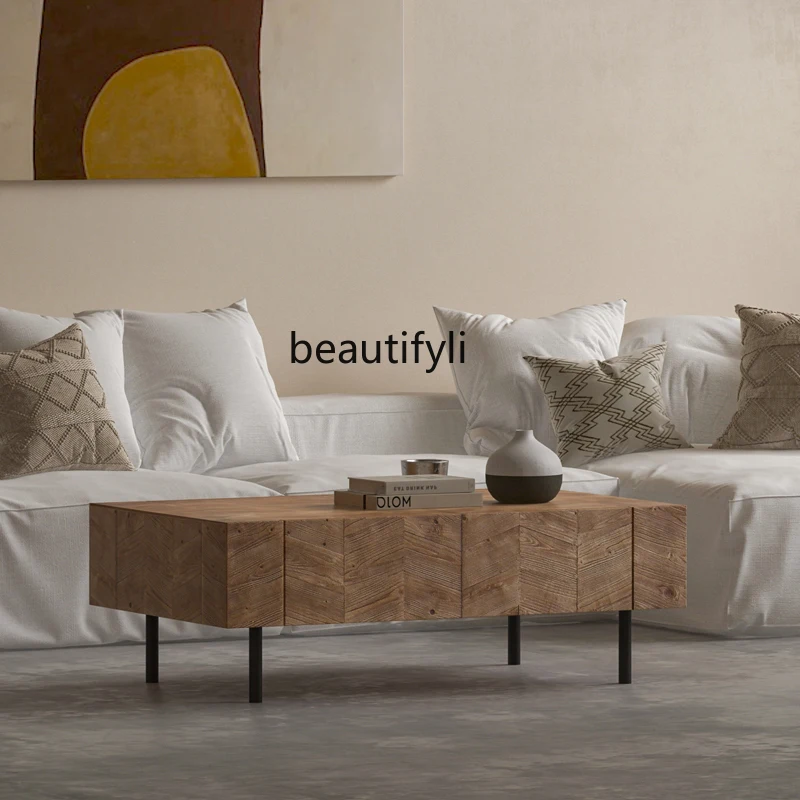 طاولة قهوة من الخشب الصلب على طراز الوسابي بلون الخشب الشمالي وغرفة معيشة صغيرة وطاولة قهوة صغيرة مستطيلة بسيطة