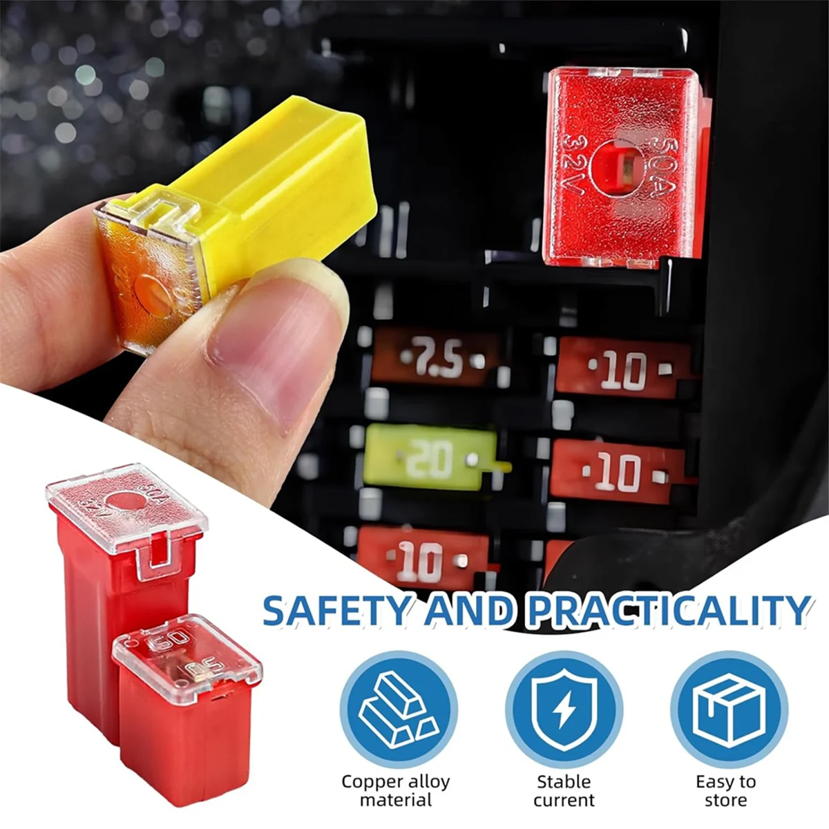 ABNJ 20PCS Car Fuses Assortment Kit, Tall/Standard and Low Profile Box Shaped Fuses for Pickup Trucks, Cars, RVs, and SUVs