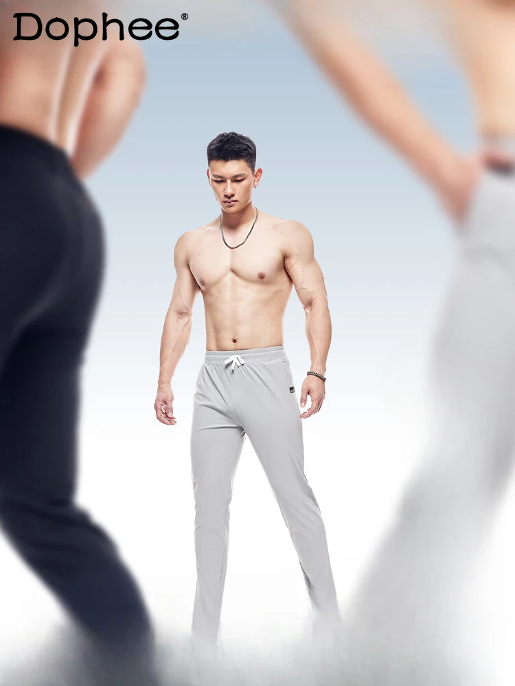 

2024 Summer New Trendy Male Thin Comfortable Sports Pants Men's Quick-Drying Cool Trousers Casual Fitness Solid Color Long Pants