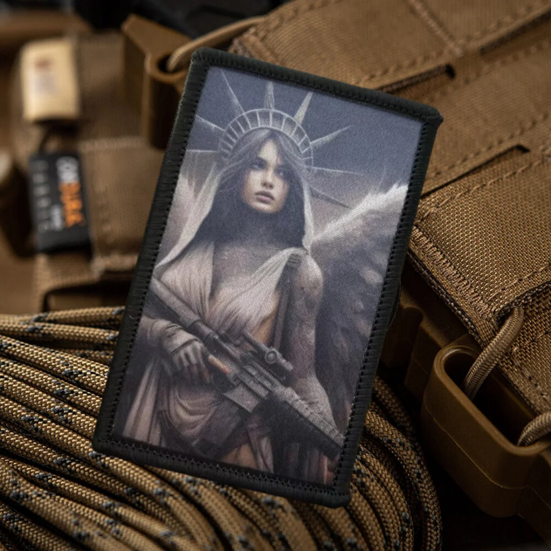 Goddess With Gun meme Tactical Patch Angel Statue of Liberty Printed Morale Badges Military Armband Hook&Loop Backpack Sticker