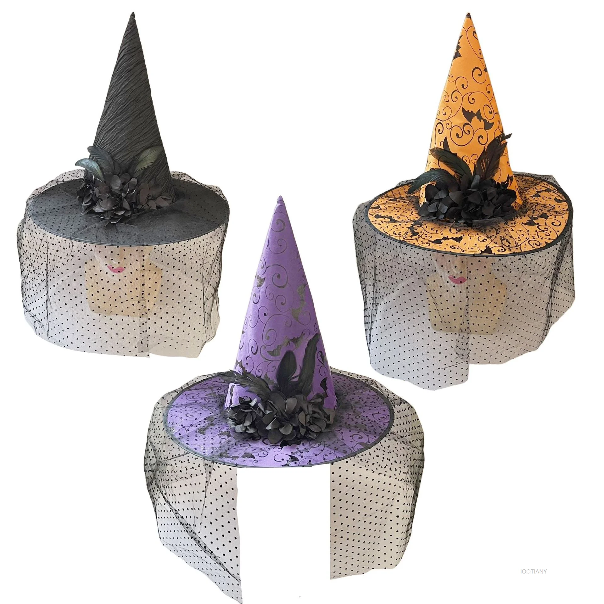 

Fashion Lace Halloween Cosplay Party Unisex Personality Witch Hat Large Brim Gorgeous Dark Girl Headdress Gift Hat Adult Props