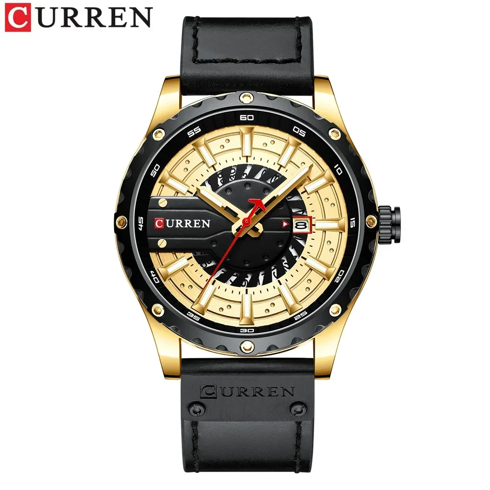 Curren 8374 Calendar Watch Simple Business Fashion Leather Wristwatch Casual Quartz Men's Watch New Chic Luminous Hands Clock