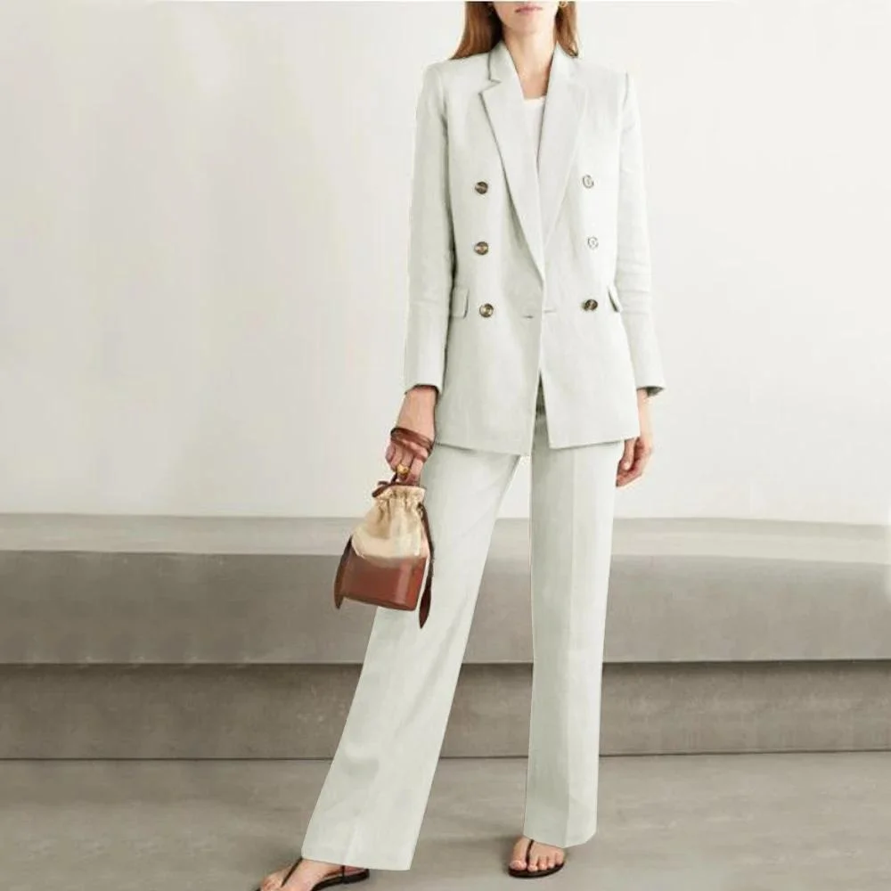 Dames volledig pakset Grote maten dames casual pak met dubbele rij knopen Elegante formele broek 2-delige set (top + broek) Aanpassen