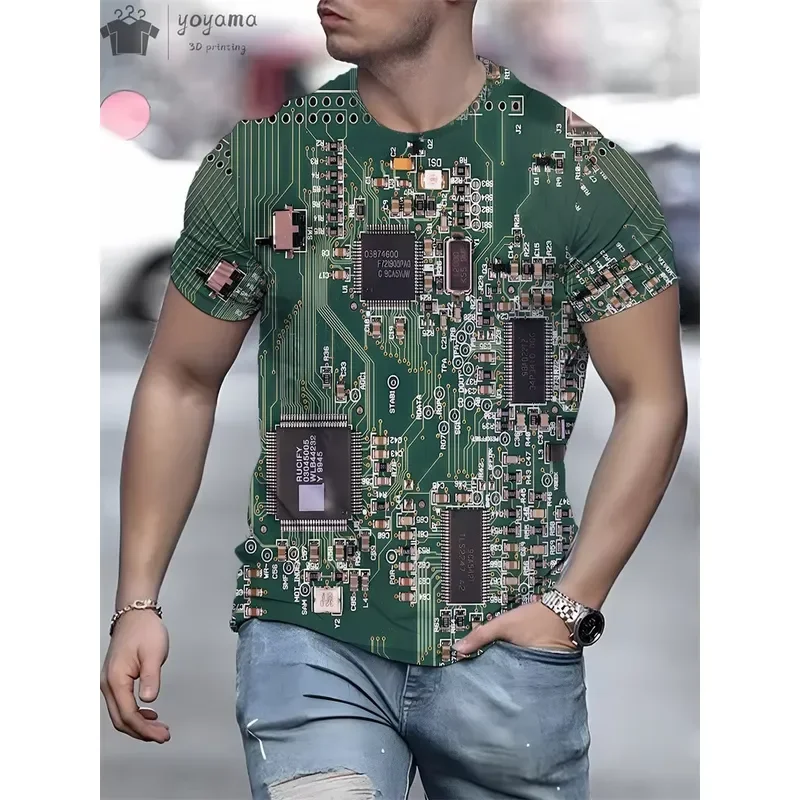 3D Printed Men Women Sports Quick Dry Breathable T Shirt Summer Circuit Board Electronic Chip Cpu Creative Graphics O Neck