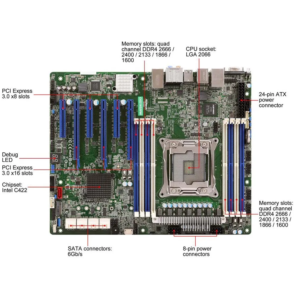 For ASRock Workstation Motherboard C422WS/IPMI Single CPU Slot LGA2066 DDR4 Skylake-W Fully Tested