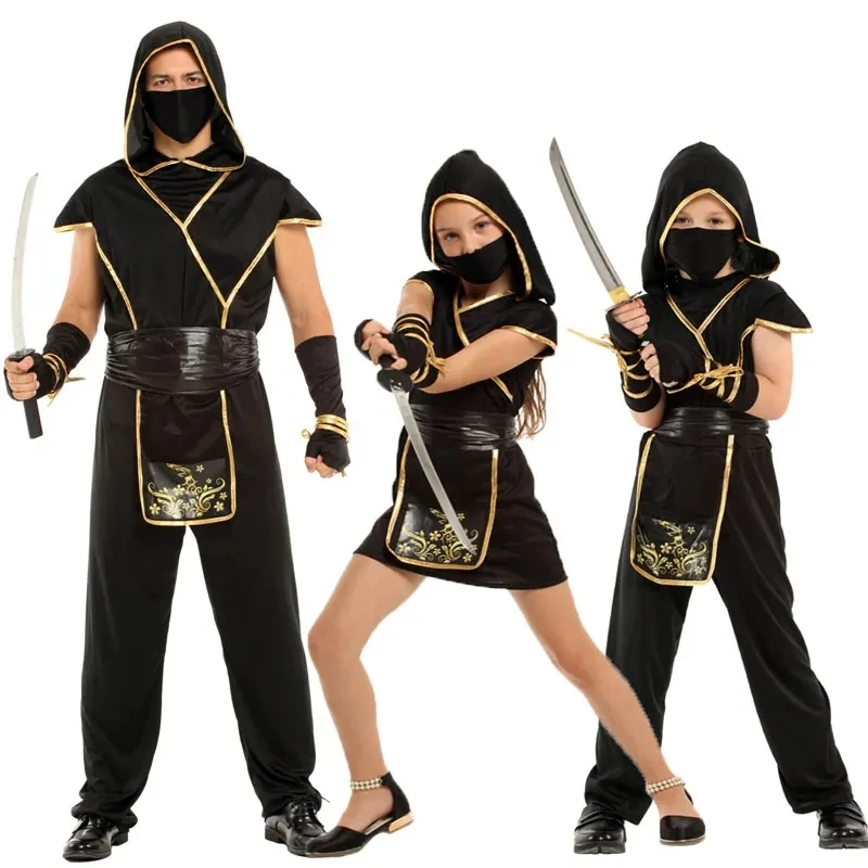 Kids Child Japan Samurai Black Gold Ninja Boy Costume Cosplay for Boys Carnival Purim Halloween Costumes Fancy Dress Umorden