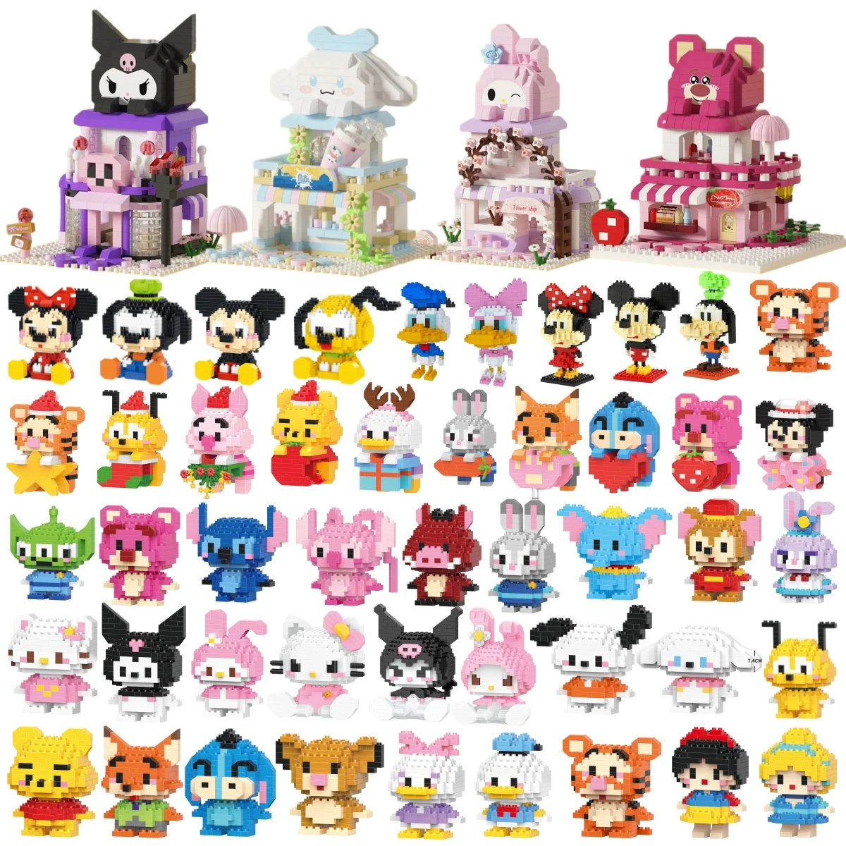 

Kurome Cinnamoroll Hello Kitty Stitch Block Character Assembled Model Mickey Mouse Building Block Dolls Toy Children Gift