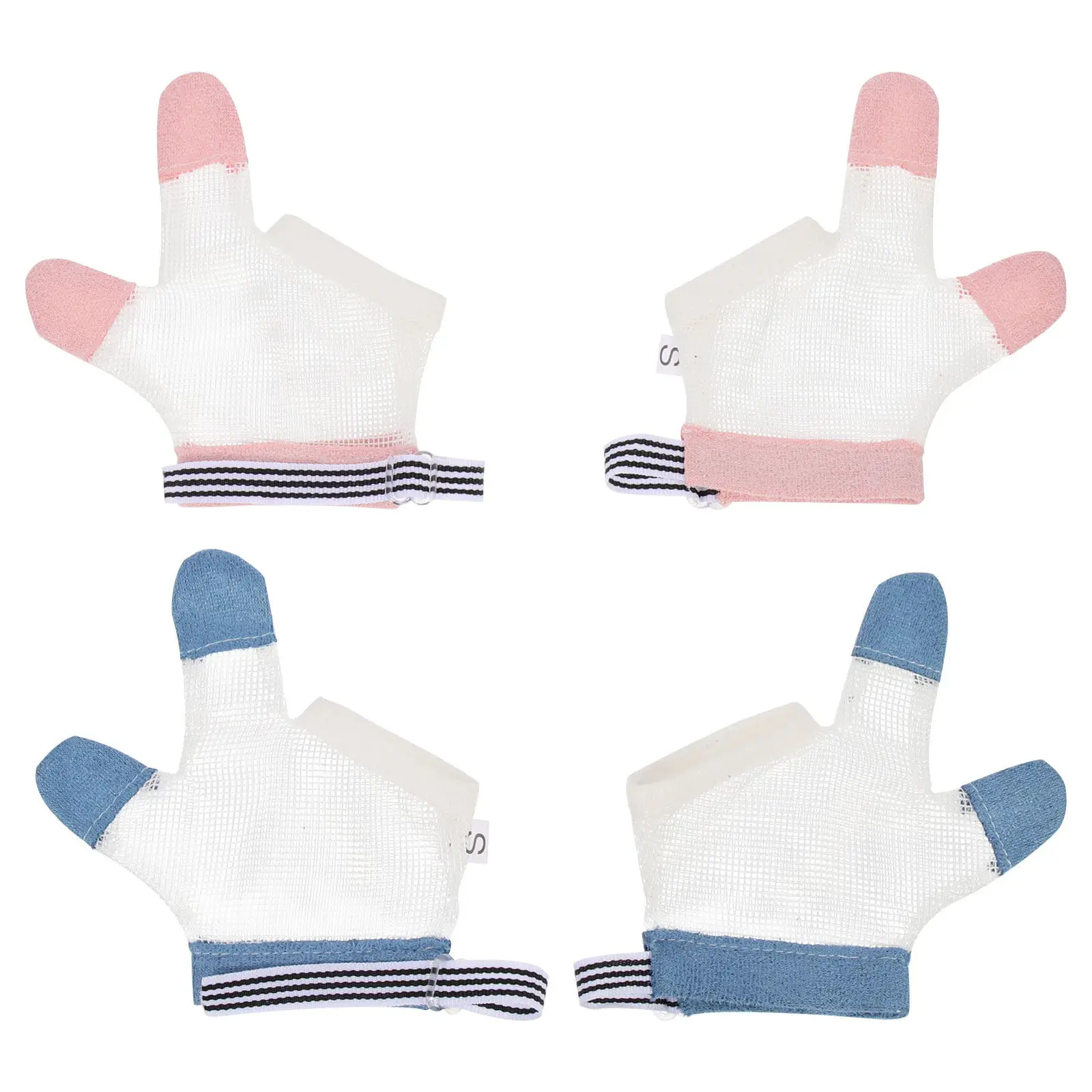 

2Pairs Finger Sucking Stop Gloves Baby Breathable Mesh Fabric Anti Biting Guard Adjustable Cuffs Protective Glove