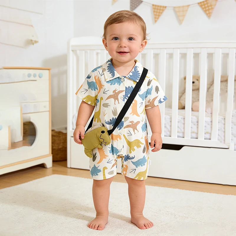 Cute Dinosaur Printed Baby Romper Summer Short Sleeve Newborn Onesies Soft Cotton Infant crawl Suit Bodysuit